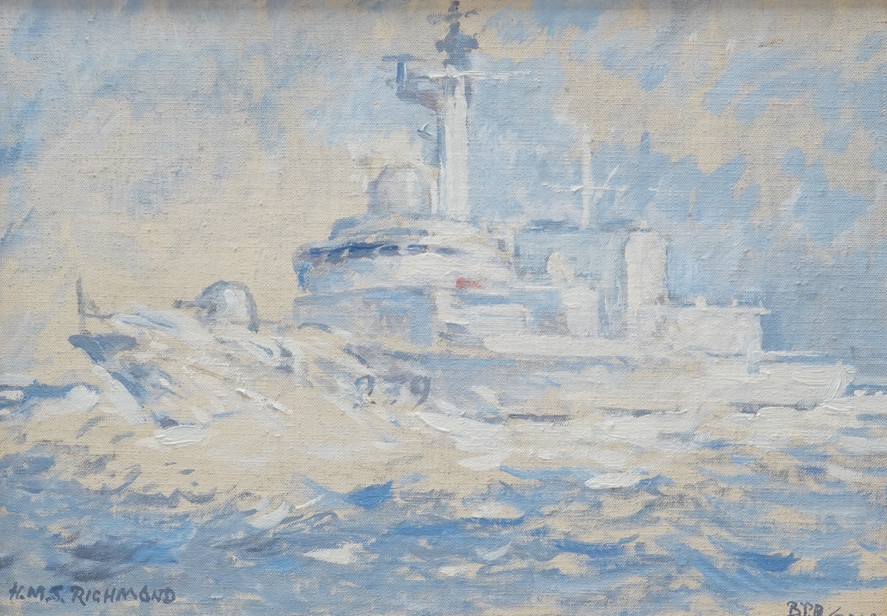 Bernard Philip Batchelor (1924-2012), ‘H.M.S. Richmond’, 2000, monogrammed and dated lower right, titled lower left, 25cm x 35.5cm